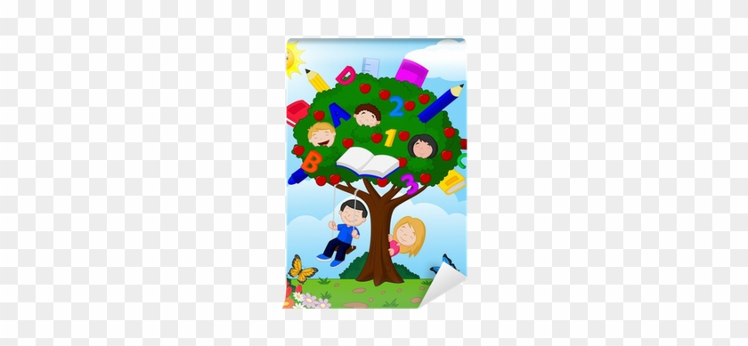 Cartoon Children Playing Illustration In An Apple Tree - Newbies: Bible Alphabets Az: Activities And Coloring #872223