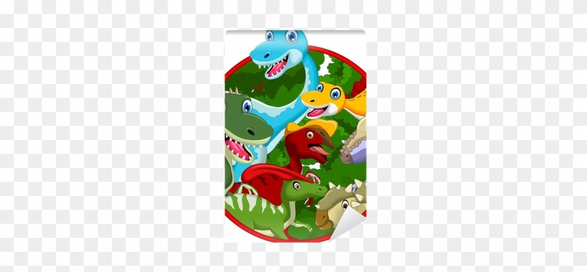 Dinosaur Cartoon Collection In Frame Wall Mural • Pixers® - Dinossauro Desenho Com Fundo #872339