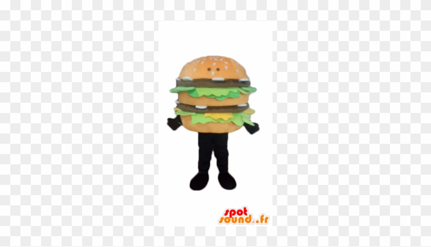 Giant Burger Mascot, Very Realistic And Appetizing - Double Beef Chees And Salad Hamburger Spotsound Mascot #873418