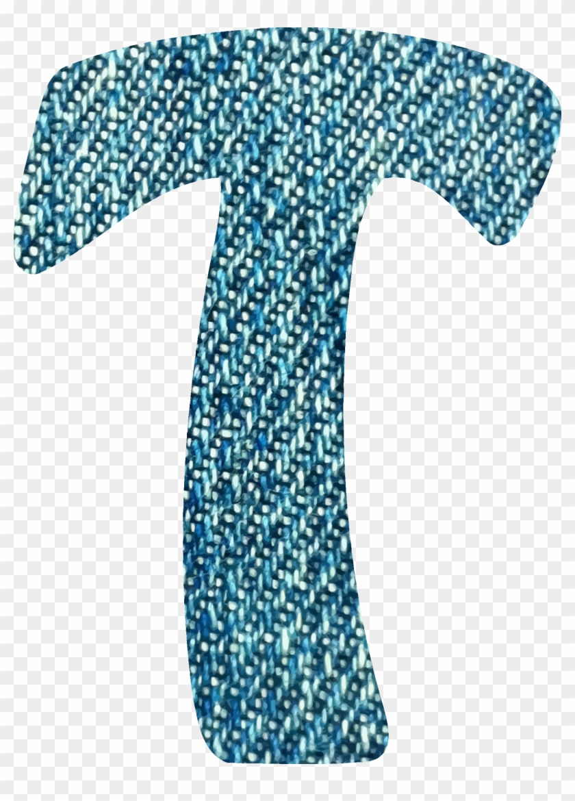 Denim Alphabet, - Letter T Blue Glitter #873783