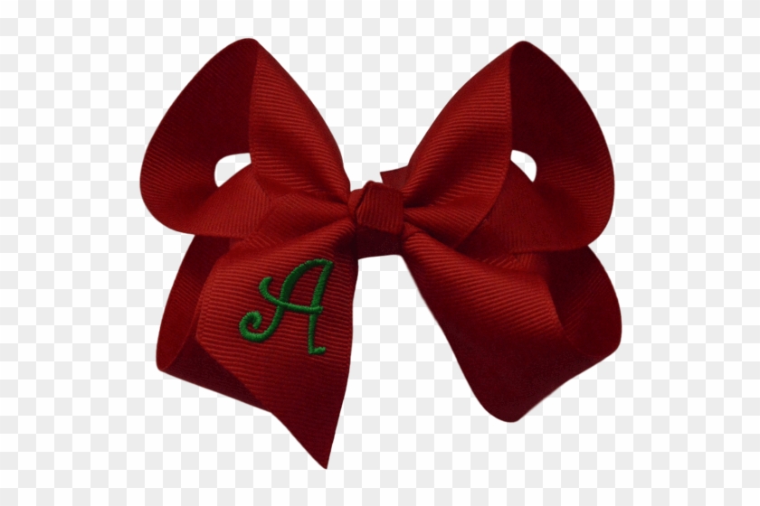 5 Inch Red Bow With Green Initial - Red #874450