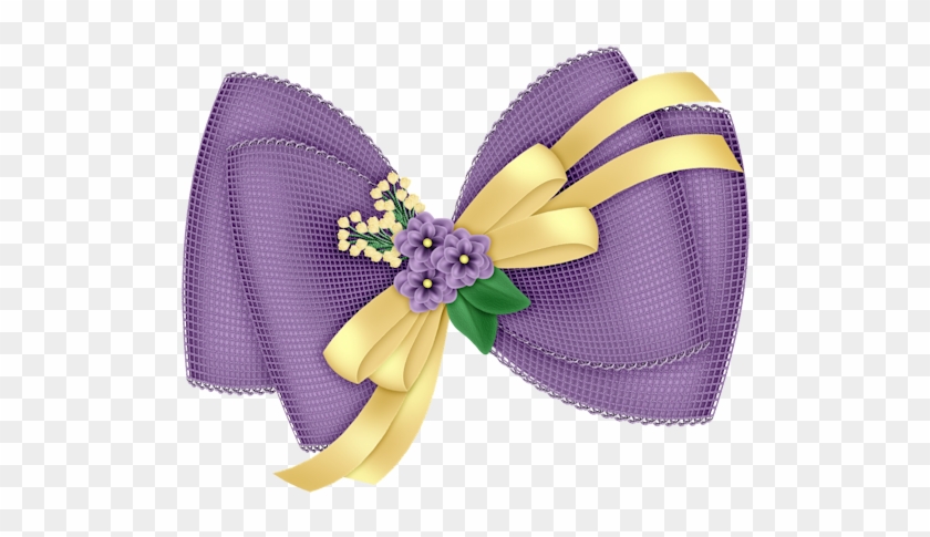 Beautiful Transparent Purple Bow With Flowers Clipart - Blue Png Ribbon Folower #875373
