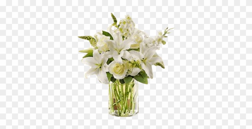 Small Bouquet Of Lilies In A Vase - Classic All White Arrangement For Sympathy - Flowers #875551