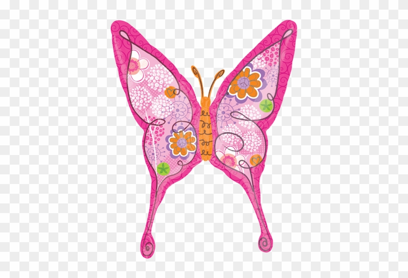 37" Pink Floral Swallowtail Butterfly Foil Balloon - Accessori Feste Di Compleanno Con Le Farfalle #876209