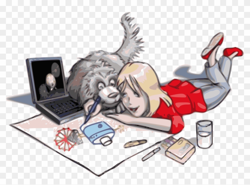 Clipart Of A Girl Drawing - Dog And Girl Drawing #876854