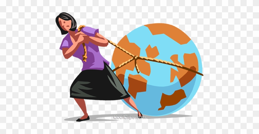 Businesswoman Dragging The World Royalty Free Vector - Cartoon #877110