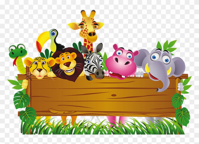 Cute Cartoon Animals And Billboard Vector - Jungle Animals Cartoon - Free  Transparent PNG Clipart Images Download