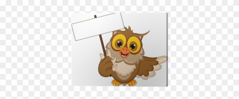 Cute Owl Cartoon Holding Blank Sign Canvas Print • - Eule Cartoon #877784
