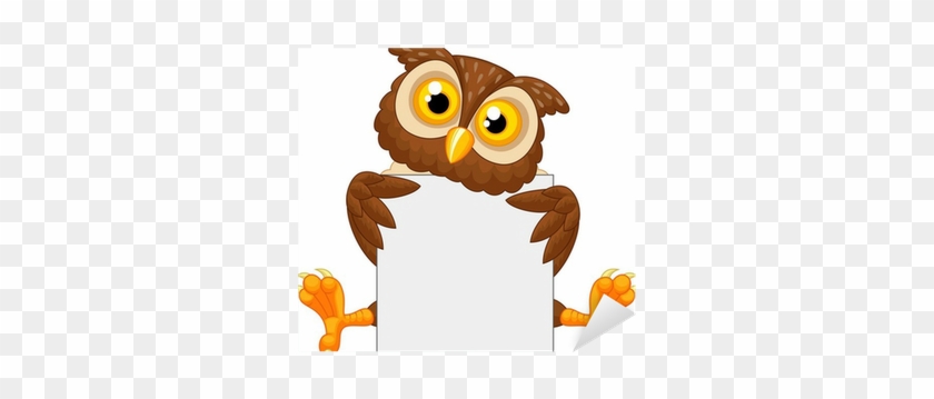 Cute Owl Cartoon Holding Blank Sign Sticker • Pixers® - Owl Png Cartoon #877799