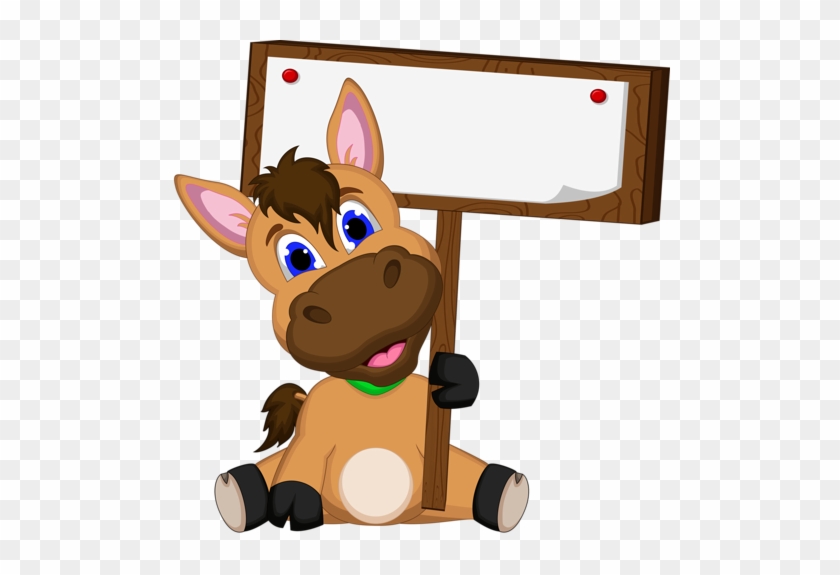 Etiquettes,scraps,png - Cartoon Horse Holding Sign #877805