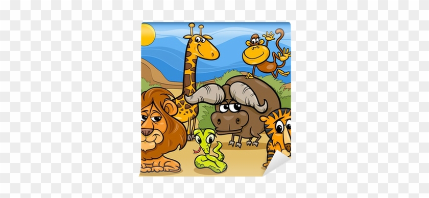 Wild Animals Group Cartoon Illustration Wall Mural - Zoo Animali Da Colorare #878159