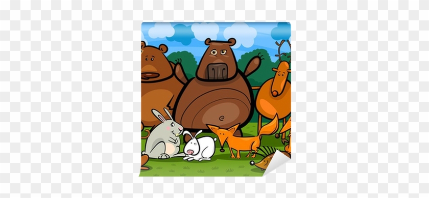 Wild Forest Animals Group Cartoon Illustration Wall - Forest Animals Coloring Book #878203