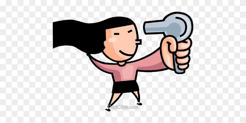 Girl Blow Drying Her Hair Royalty Free Vector Clip - Dry The Hair Cartoon #878280
