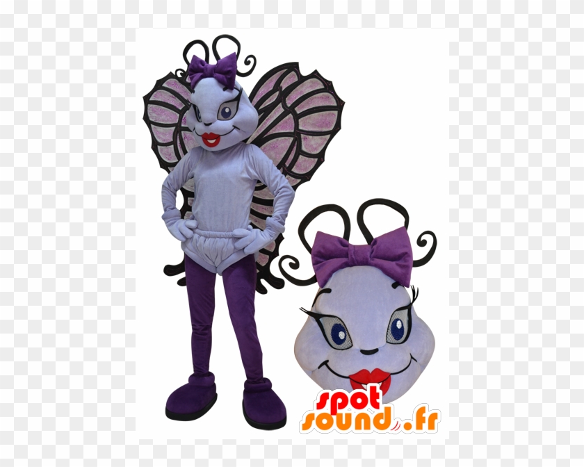 Mascot Flying Insect, White And Purple Butterfly - 2 New Spotsound Masot Yuru-charas Of Brown And Green #878300