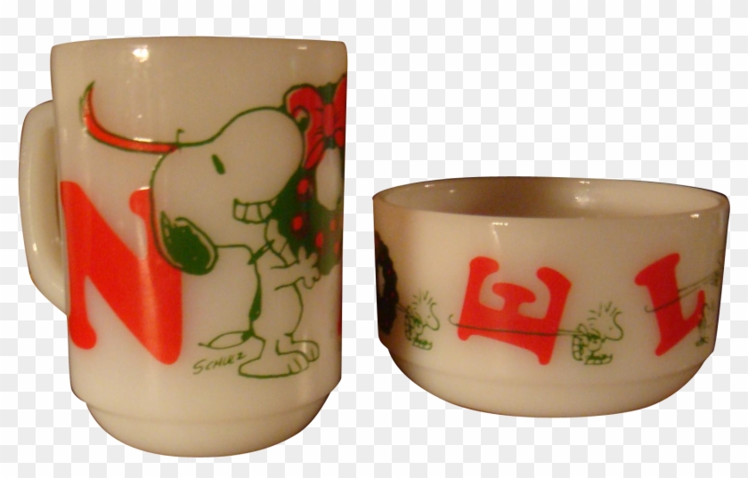 Fire King Snoopy And Woodstock Noel Mug And Bowl 1958, - スヌーピー #879663
