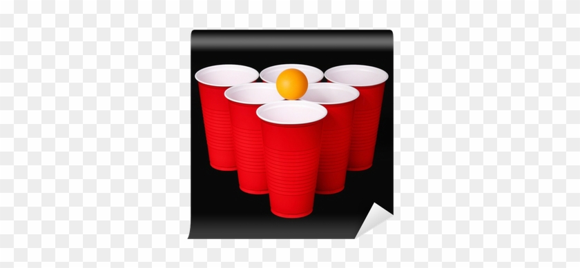 Red Plastic Cups And Orange Tennise Ball Over Black - Beer Pong Red Cups #880146