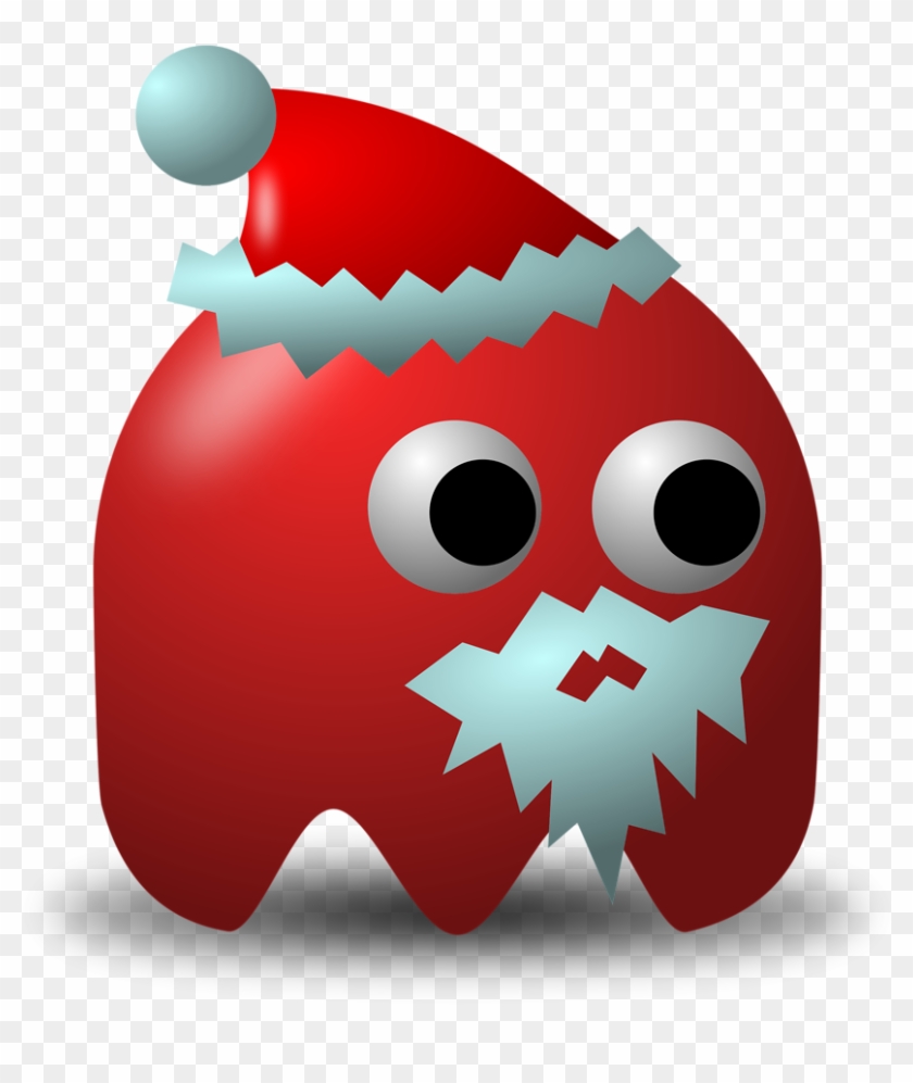 Illustration Of An Arcade Styled Santa Claus Ghost - Funny Pacman #881296