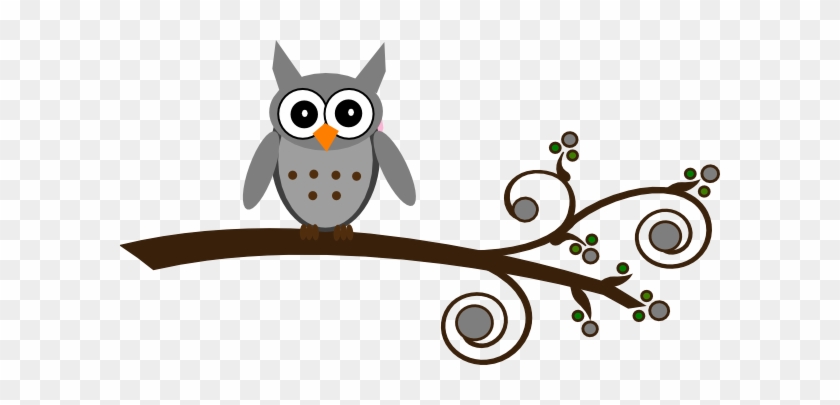 Grey - Owl On Branch Clip Art Black And White #881372