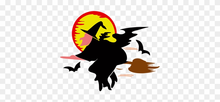 Illustration Of A Witch Flying By The Moon On A Broomstick - Witch Animated #884240