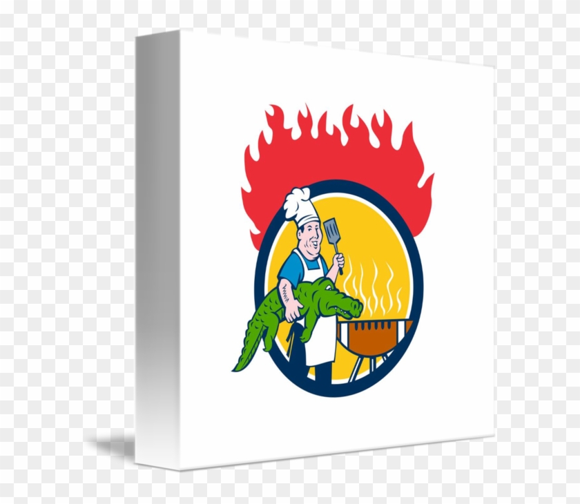 Chef Alligator Spatula Bbq Grill Fire Circle Carto - Pets , Anime , Animals , Dogs , Cats T Shirt #885564