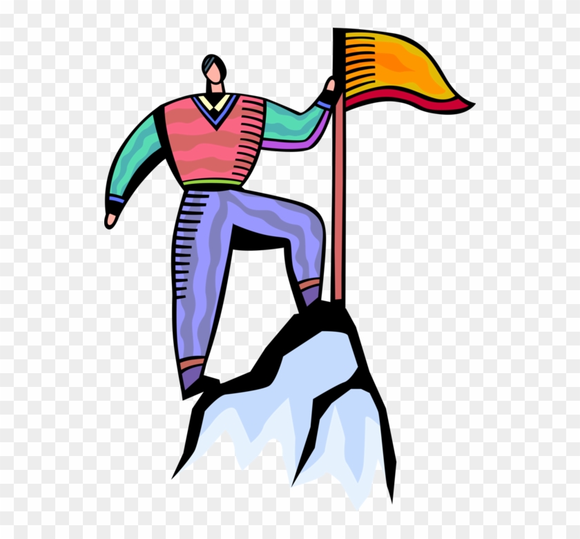 Vector Illustration Of Mountaineer Climber Plants Flag - Accomplishment Clipart #889256