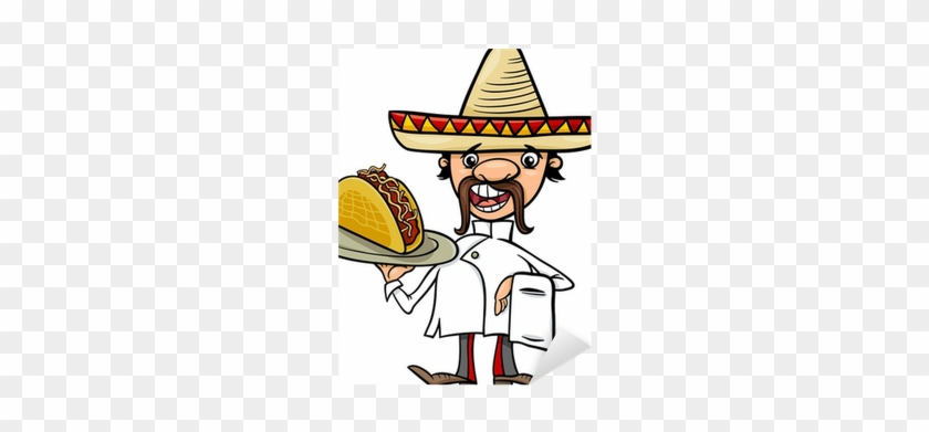 Mexican Chef With Taco Cartoon Illustration Sticker - Cartoon Mexican Chef #889453