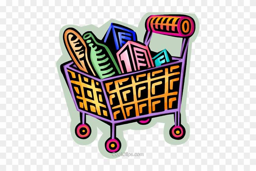 Shopping Cart Filled With Food Royalty Free Vector - Shopping For Food Cartoon #889499