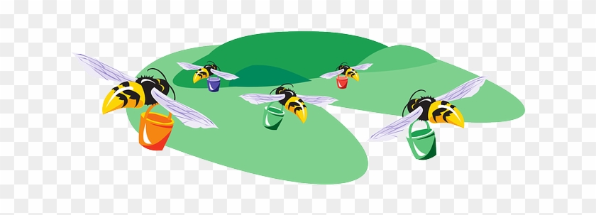 Honey, Bucket, Flying, Insects, Gathering, Buckets - Cartoon #890014
