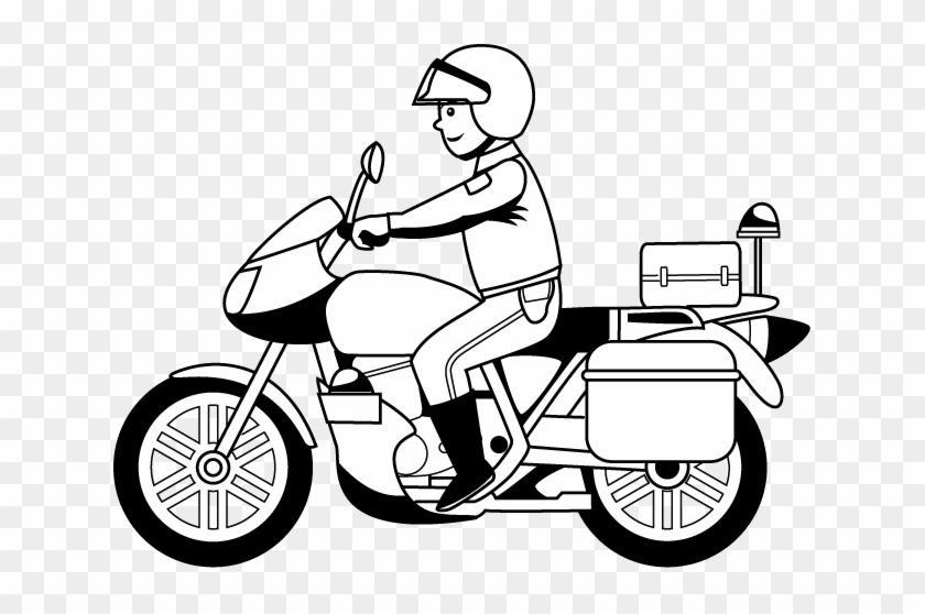 Motorcycle Black And White Police Motorcycle Clipart - Police Motorcycle With Man Vector #890442