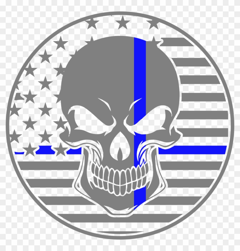 Thin Blue Line Paracord Bracelet - Thin Blue Line American Flag Skull #890478