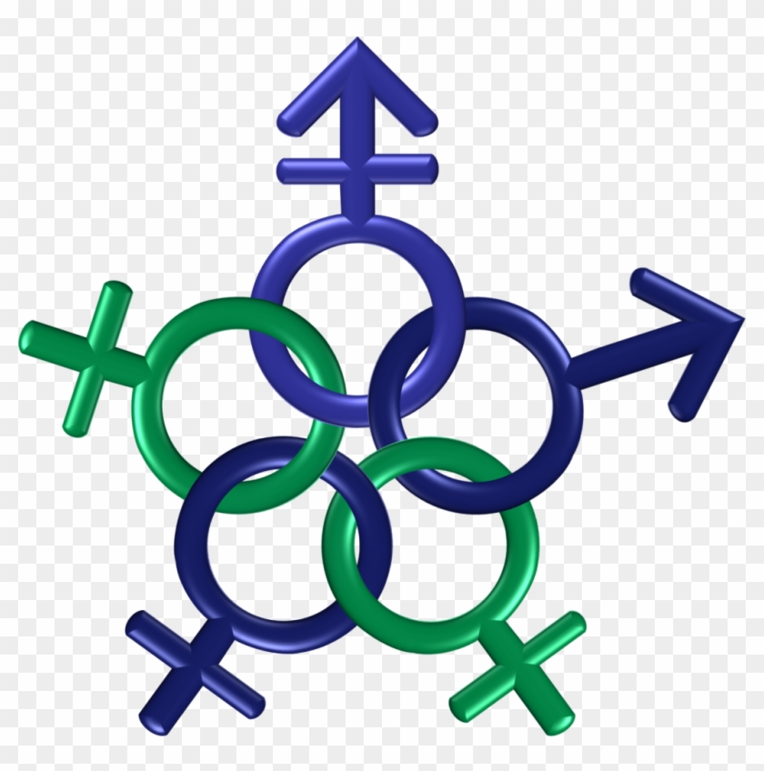 Circle Five Genders Blue Green Indigo 1 By Happyare - Bisexual Tattoos Symbols #890487