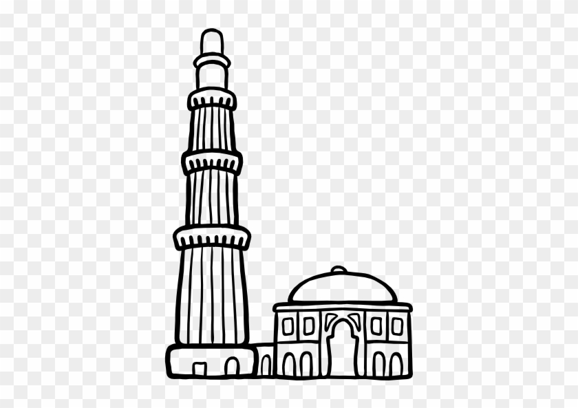 Qutb Minar Drawing Quwwatul Islam Masjid Tower Minaret - Qutub Minar Outline Drawing #890498