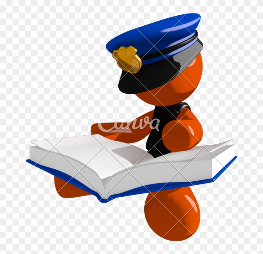 Orange Man Police Officer Sitting Reading Big Book - Police Officer Reading Book #891117