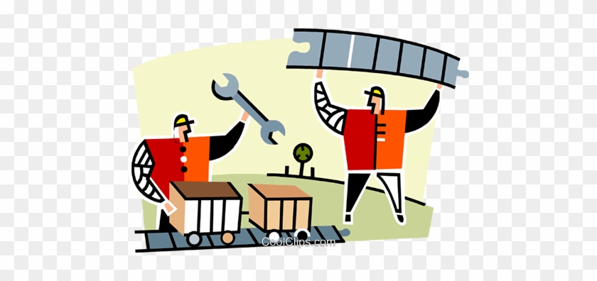 Two Men Working On The Railroad Royalty Free Vector - Working On The Railroad Clipart #892018