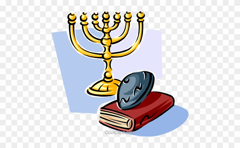 Menorah, Yarmulke And Bible Royalty Free Vector Clip - Judentum Clipart #892601