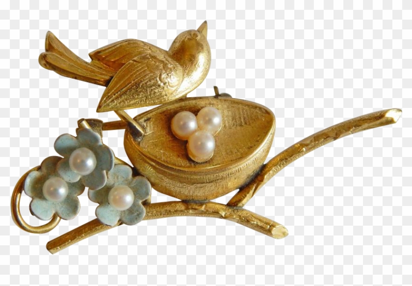 Sweet Signed Creed Gold Filled 12k Gold Pearl Enameled - Wren #892751