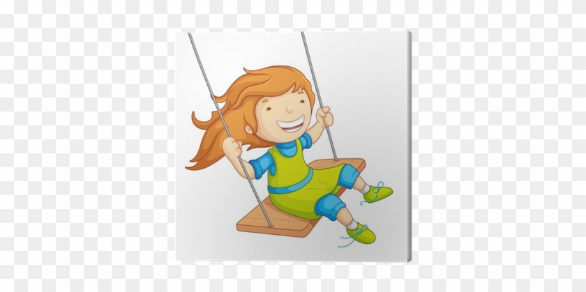 Salıncakta Sallanan Kız Bebek Vektör Çizim Tuval Baskı - Girl On A Swing Clipart #893192