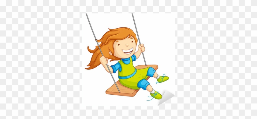 Salıncakta Sallanan Kız Bebek Vektör Çizim Çıkartması - Girl On A Swing Clipart #893200