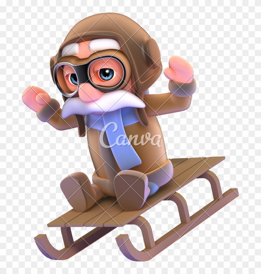 3d Pilot Rides His Sled - Cartoon #893301