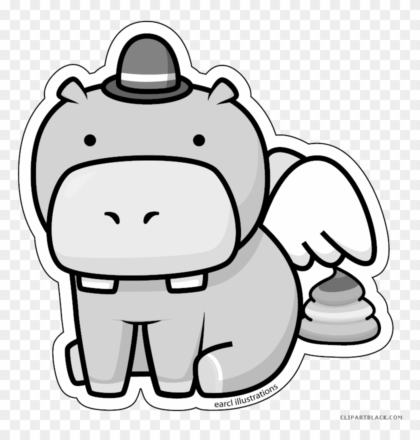 Hippo Animal Free Black White Clipart Images Clipartblack - Cartoon #893924