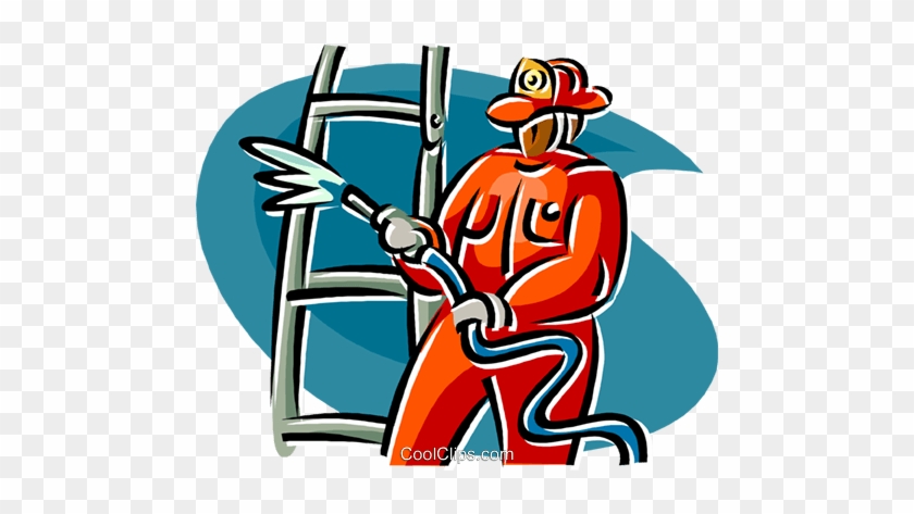 Firefighter With Ladder And Hose Royalty Free Vector - Firefighter #894134