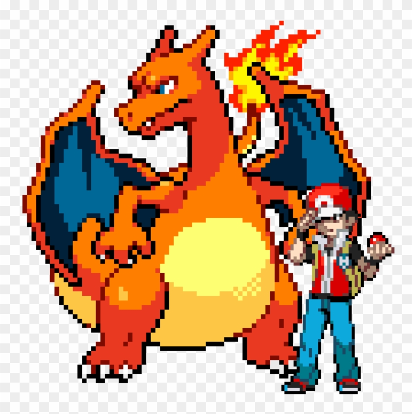 Red And His Charizard Pixel Render By Mattplaysvg - Pokemon Charizard Pixel Art #895960