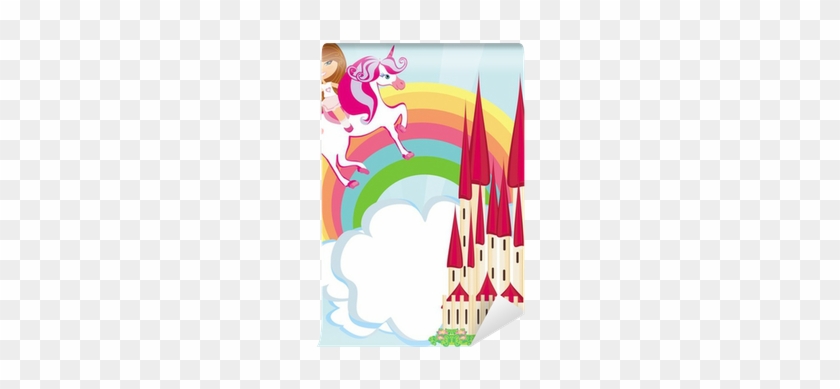 Girl On A Unicorn Flying On A Rainbow Wall Mural • - Unicorn #896055