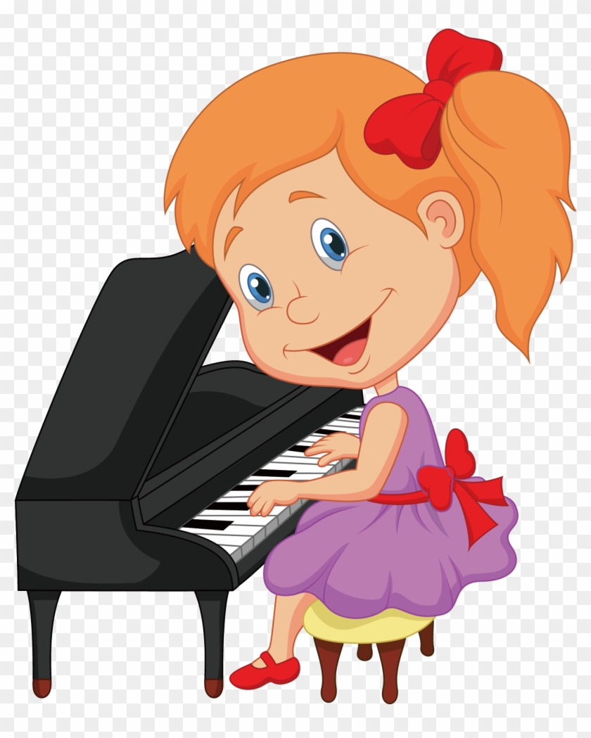 Piano Cartoon Illustration - Cartoon Girl Playing Piano #896390