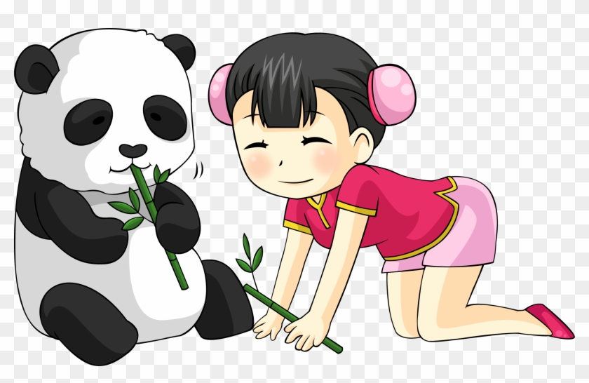 Giant Panda Bamboo Panda Cartoon Illustration - Cartoon Girl With Cartoon  Panda - Free Transparent PNG Clipart Images Download