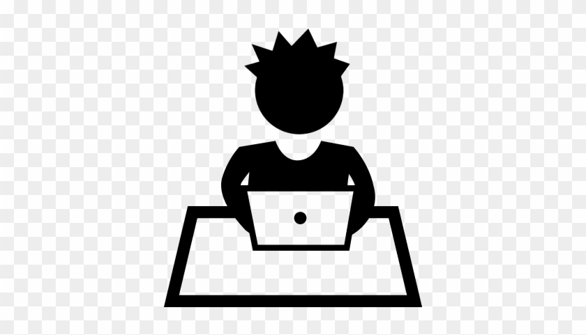 Student Boy Sitting Studying With A Computer On A Table - Student And Computer Logo #897272