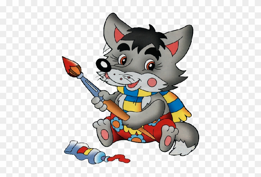 Funny Cartoon Wolf Holding Paint Brush - Ink Brush #897378