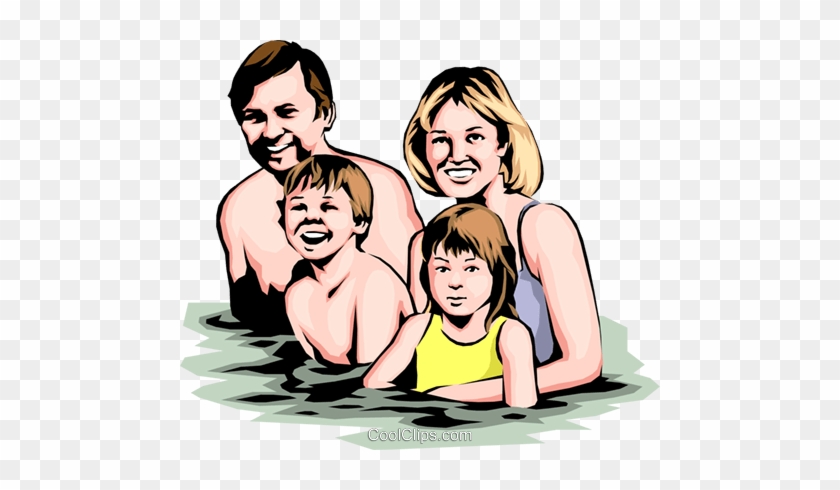 Family Swimming Royalty Free Vector Clip Art Illustration - Husband Wife And Two Children #897713