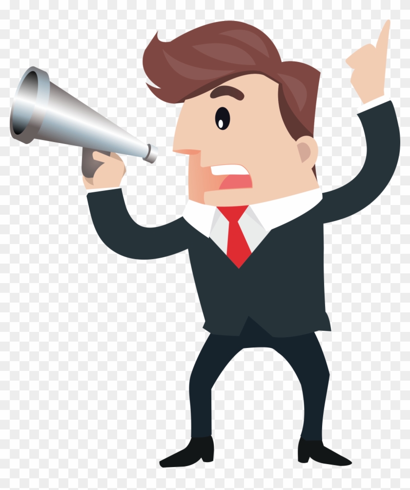 Business Man With A Horn Speech - Speech Cartoon #897832