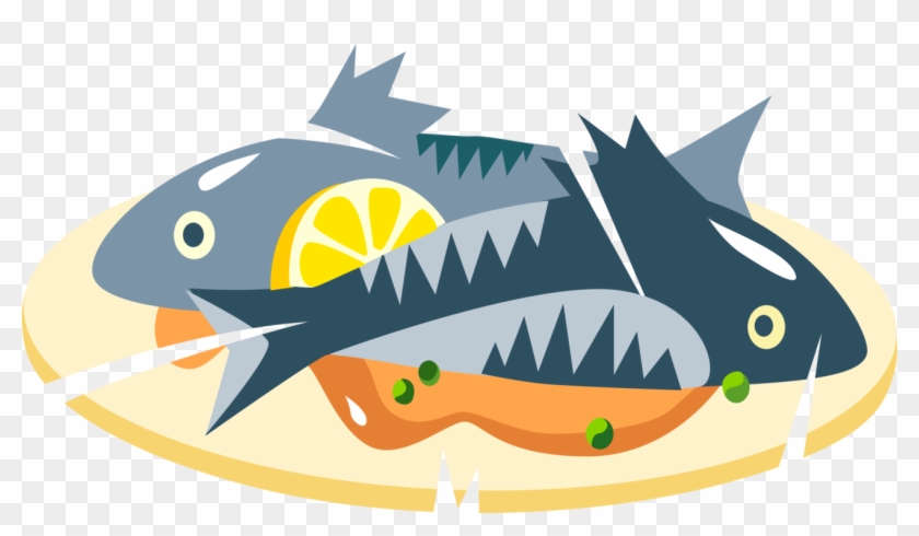 Vector Illustration Of Baked Whole Fish Dinner On Serving - Cooked Fish Clip Art #899756